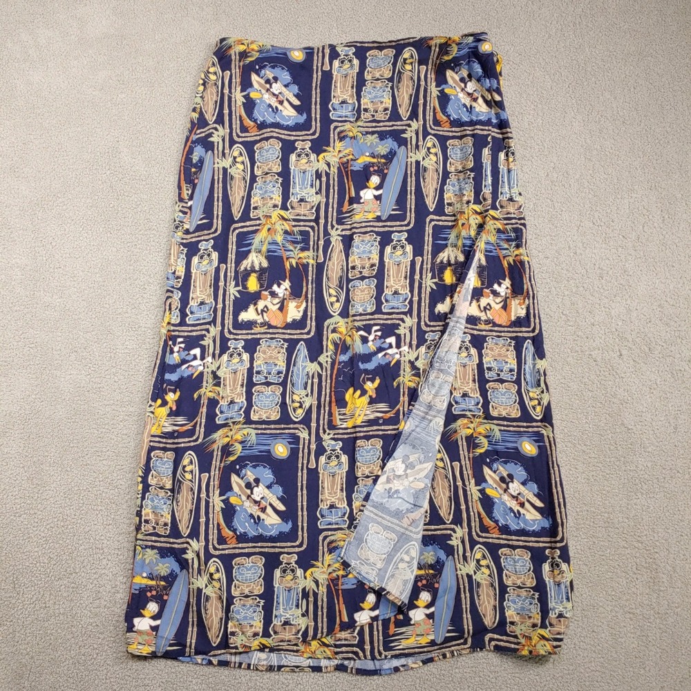 Disney Skirt - Women XL Blue Mickey Donald Tiki Hawaiian Aloha Rayon Maxi Slit